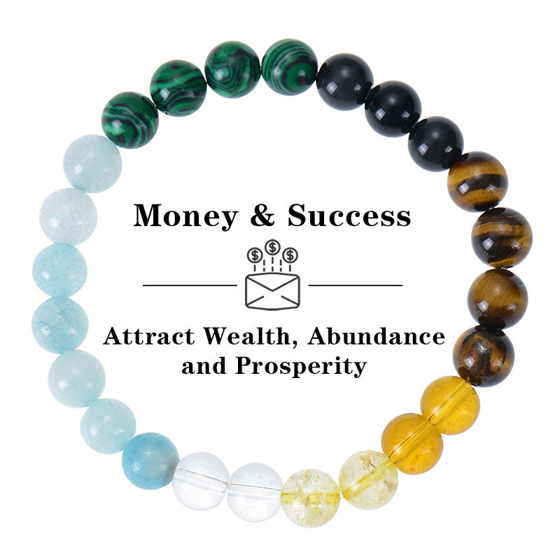 Natural Tigereye Citrine Malachite Beaded Wealth Bracelets