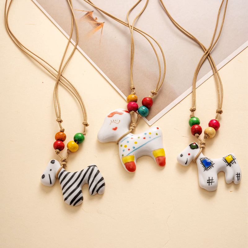 Ceramic Ornament Cute Cartoon Sweater Chain Long Necklaces