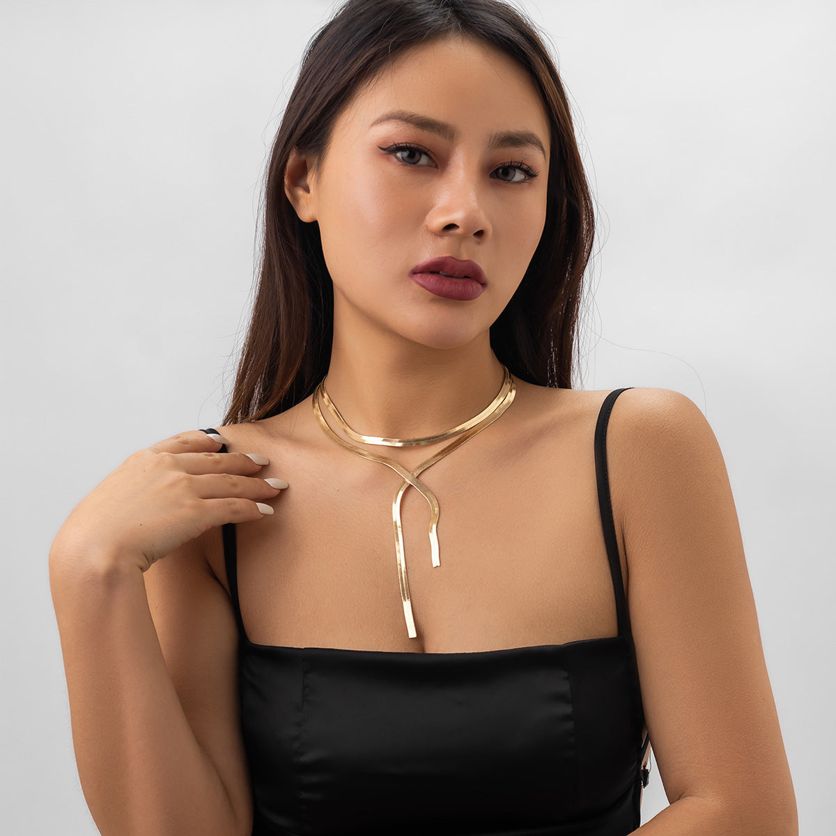 Women's Ornament Triangle Flat Snake Long Y-shaped Tassel Necklaces