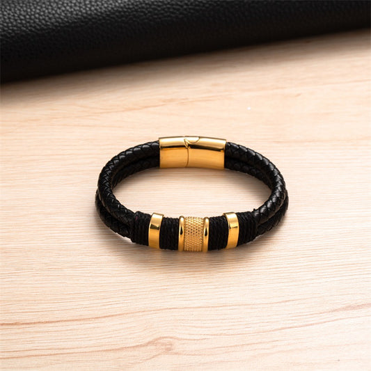 Men's Vintage Leather Rope Woven Stainless Steel Bracelets