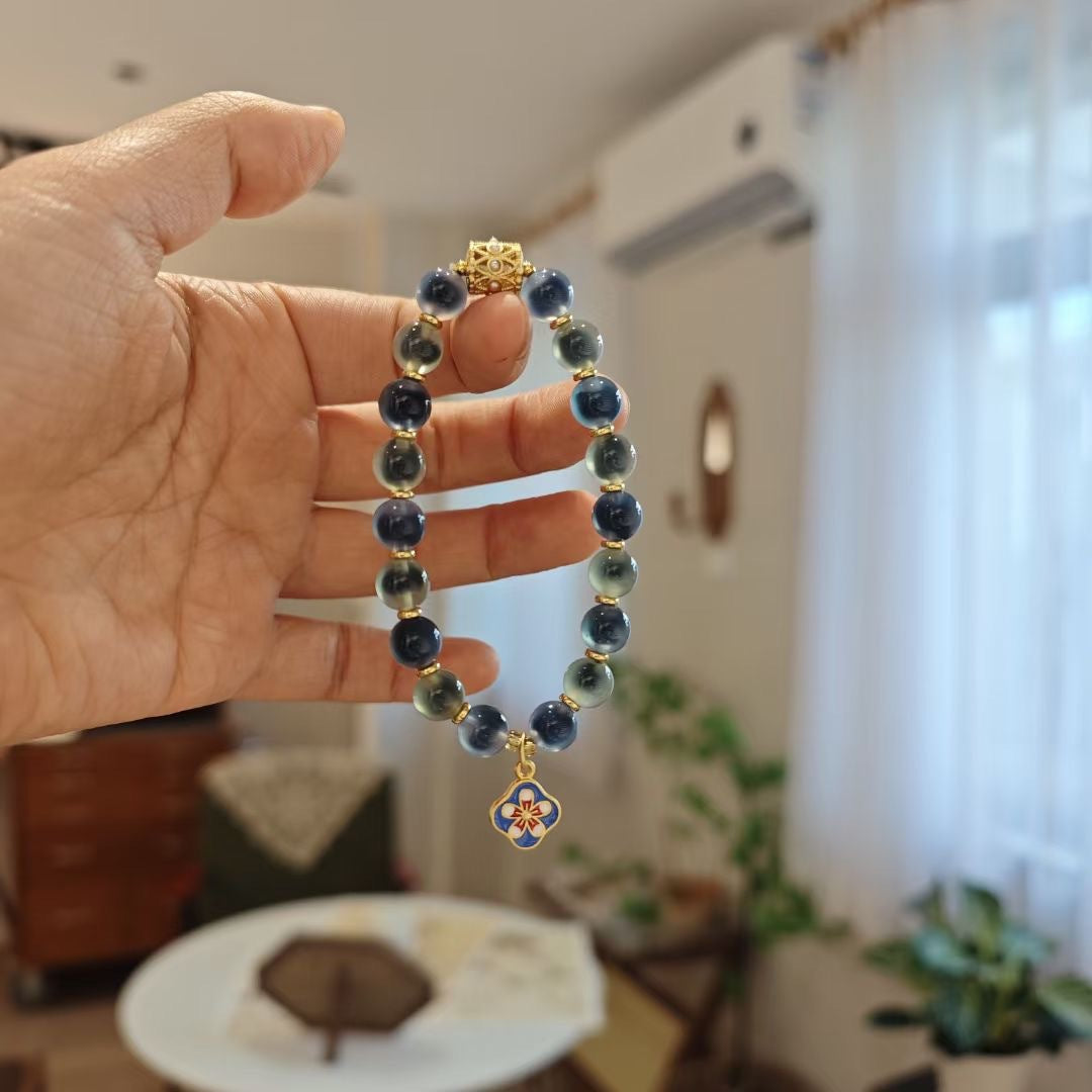 Natural Blue Sugar Heart Agate Female Half Bracelets