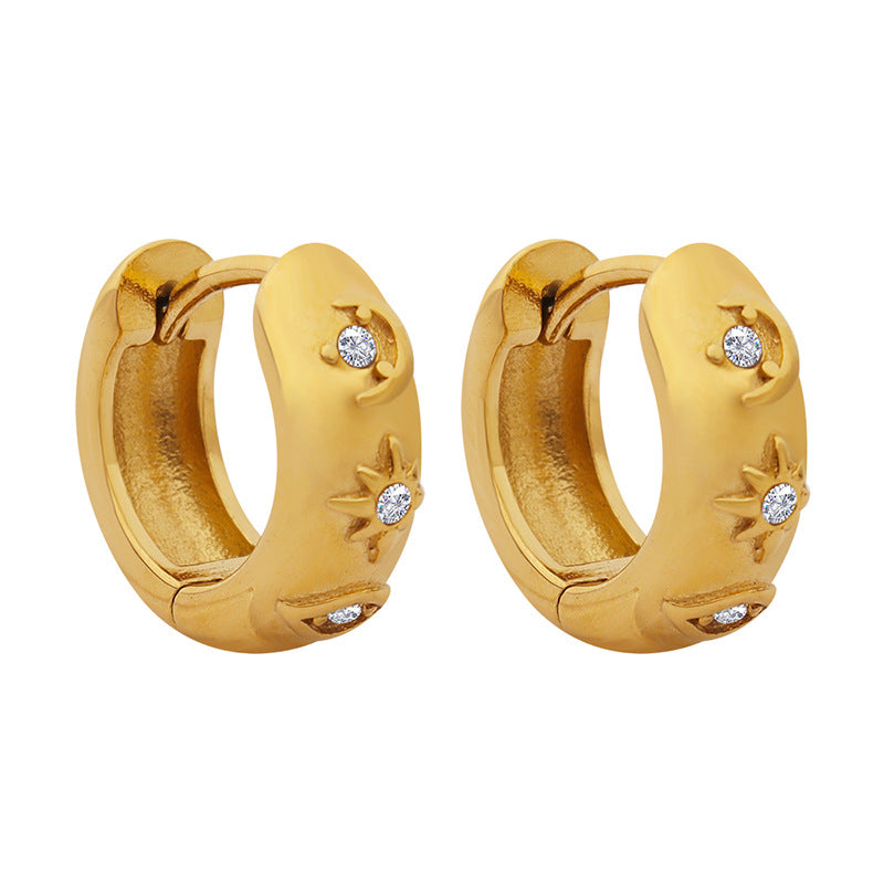 Women's Retro Design Cold Temperament Titanium Steel Gold Plated Inlaid Earrings
