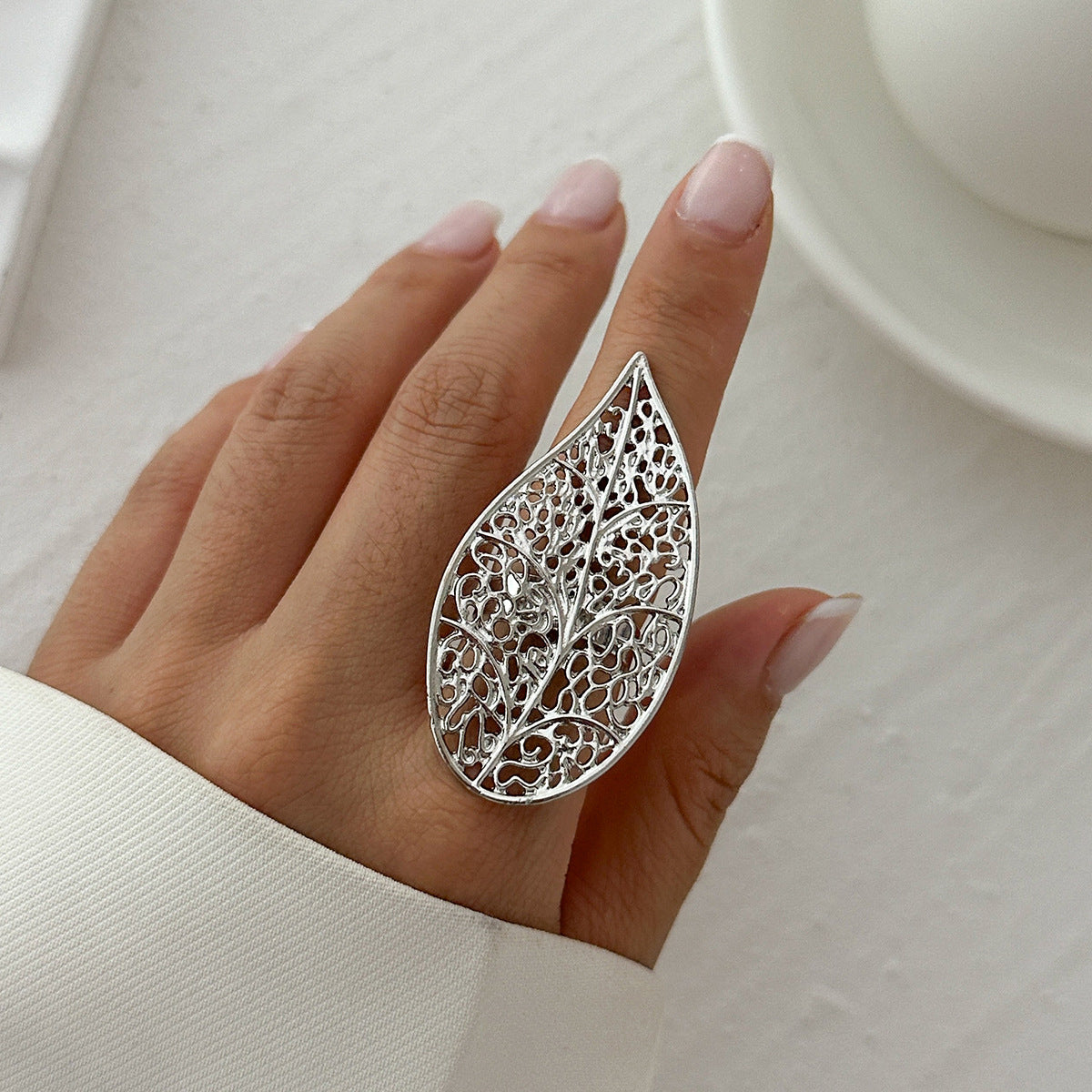 Women's Bohemian Large Lotus Leaf Open Fan Knuckle Exaggerated Rings