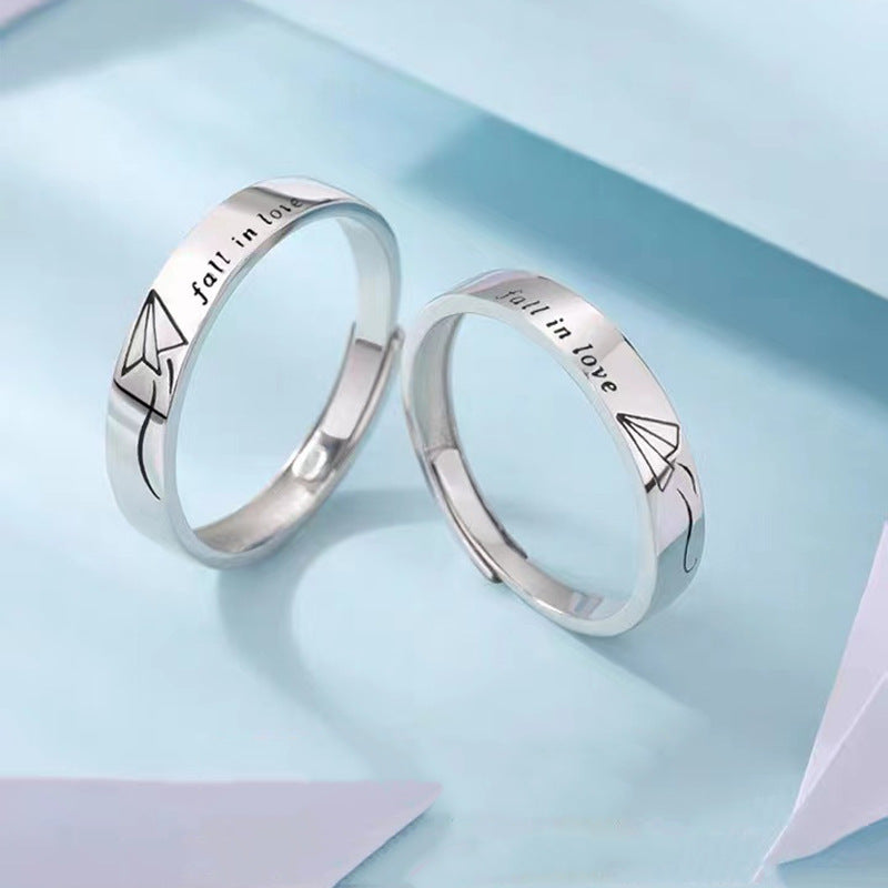 Women's & Men's Paper Plane Couple Retro Artistic Open Rings