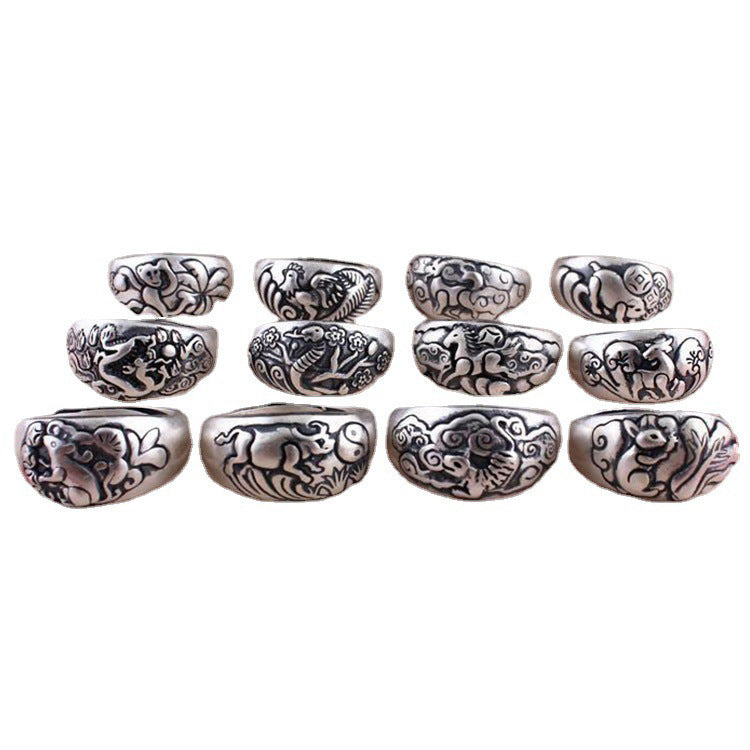 Women's & Men's Life Zodiac Open Retractable Retro Imitation Rings