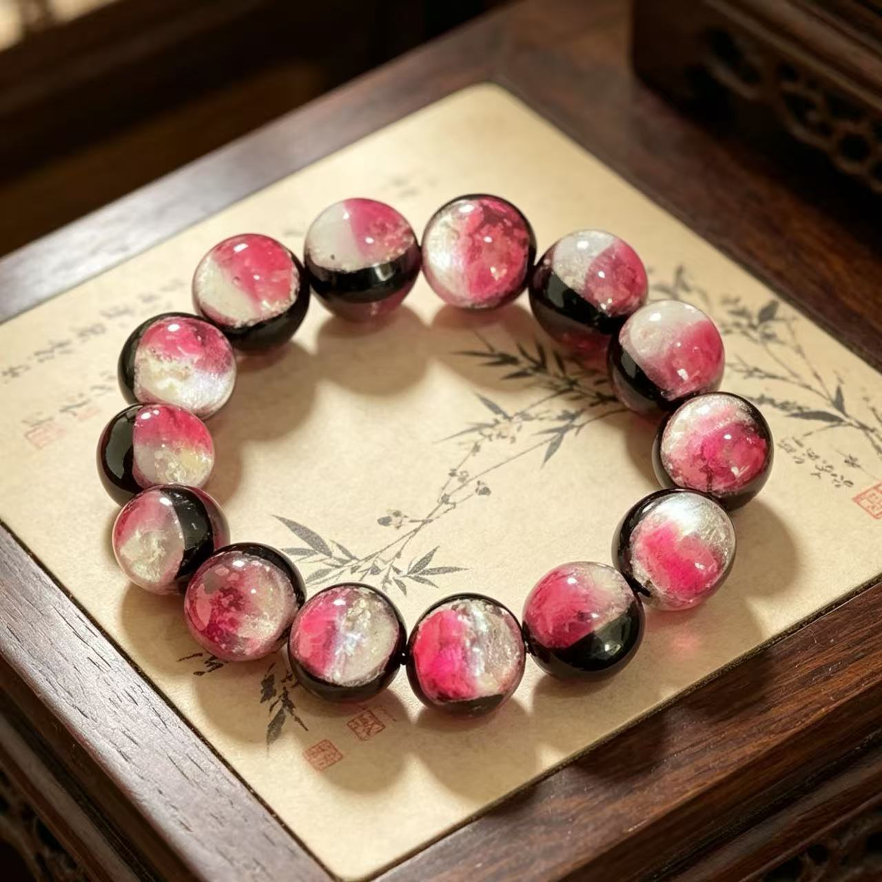 Women's & Men's Double-sided Glaze Luminous Sier Platinum Buddha Bracelet