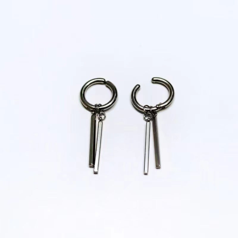 Men's Stainless Steel Double Stick Rectangular Long Bar Niche High Sense Earrings