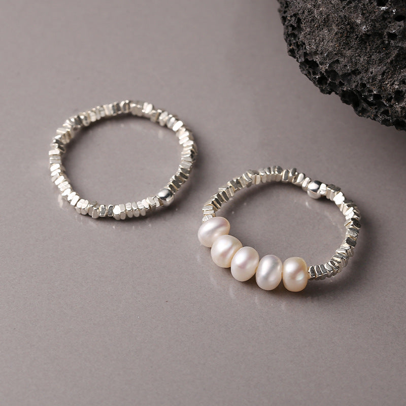 Women's Sterling Sier Small Pieces Of Pearl Fashion Rings