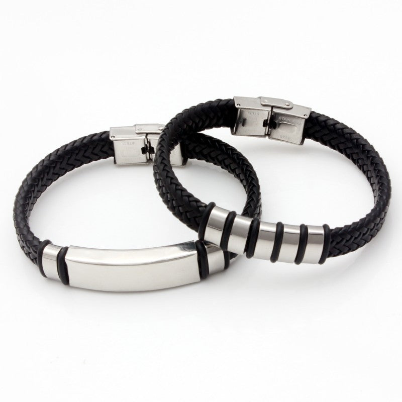 Women's & Men's Braided Rope Korean Style Stainless Steel Leather Couple Small Bracelets