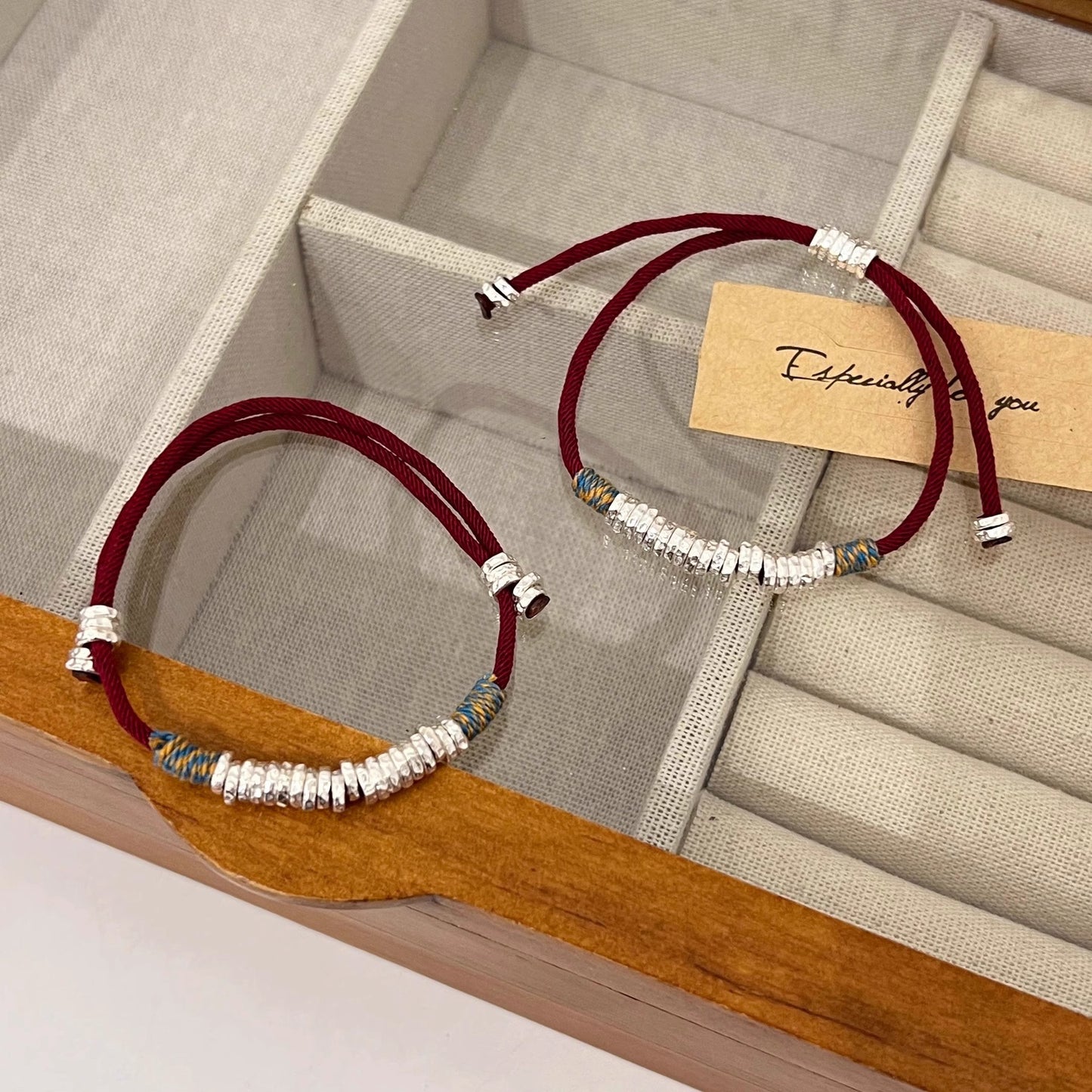 Men's Chinese Style Wrapped Purplish Red Rope Woven Bracelets