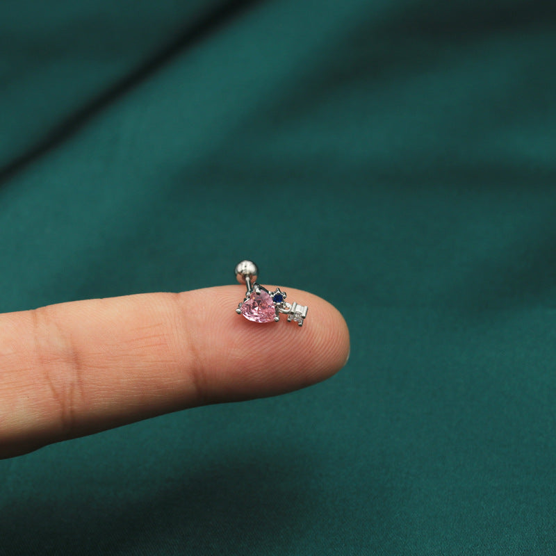 Starry Sky Series Ear Pink Stars Heart Multicolor Zircon Earrings