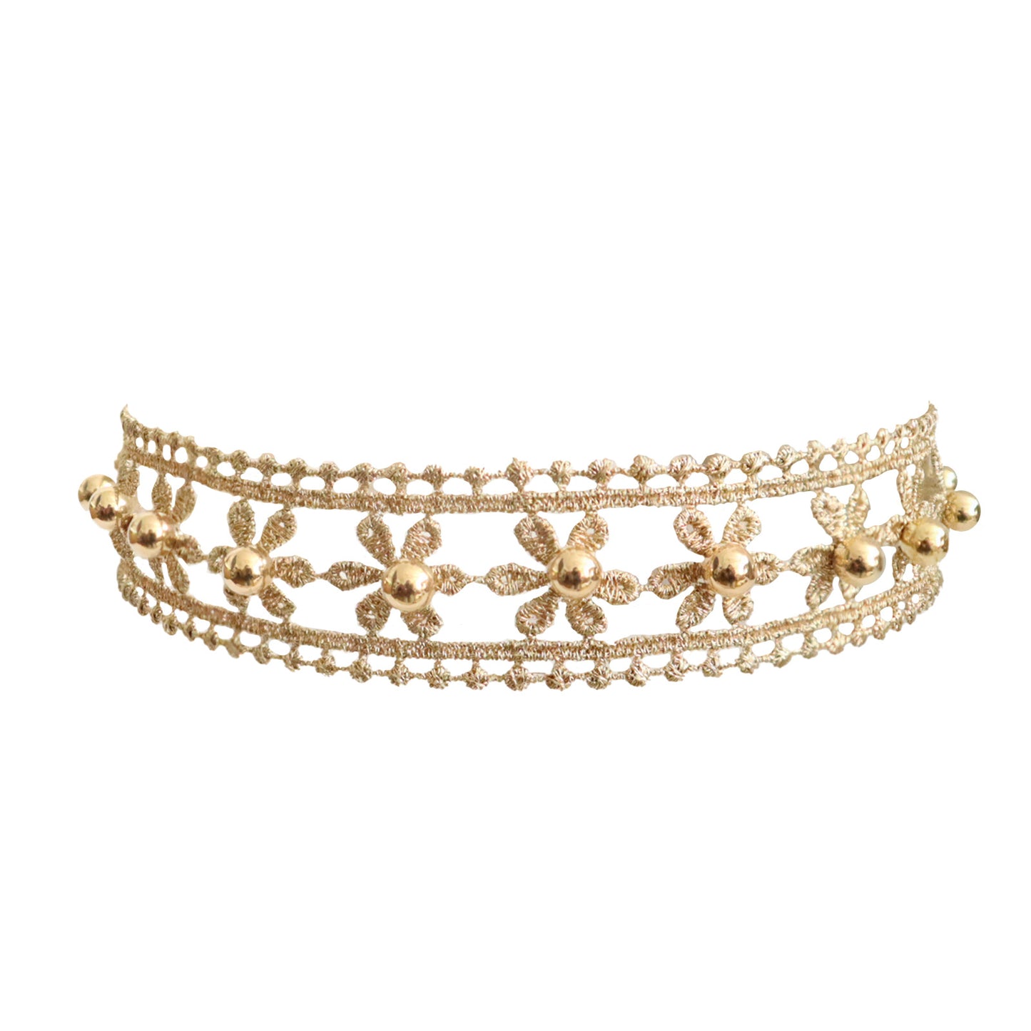 Women's Gold Thread Vintage Golden Hollow Flower Lace Bead Holiday Necklace