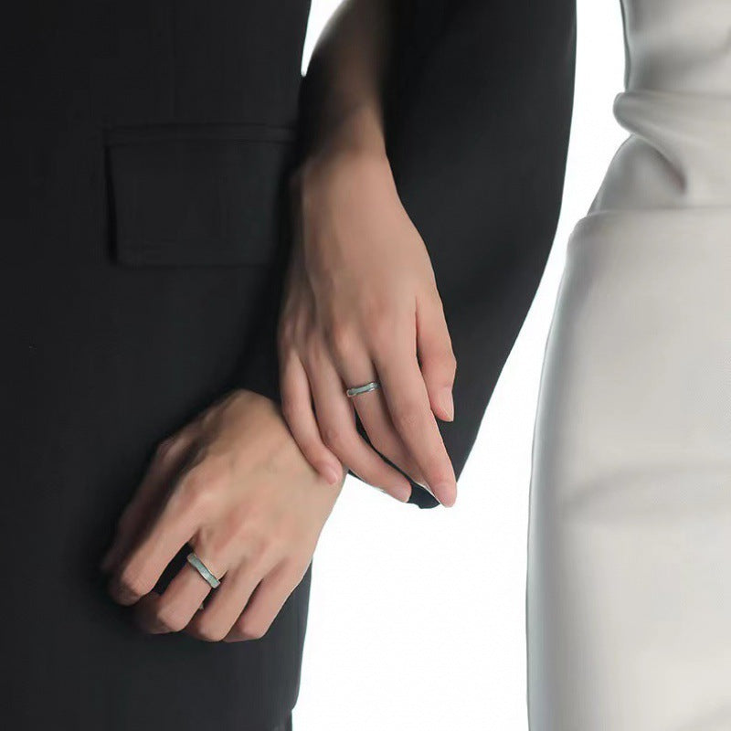 Light Luxury Gift Blue White Porcelain Couple Female Male Rings