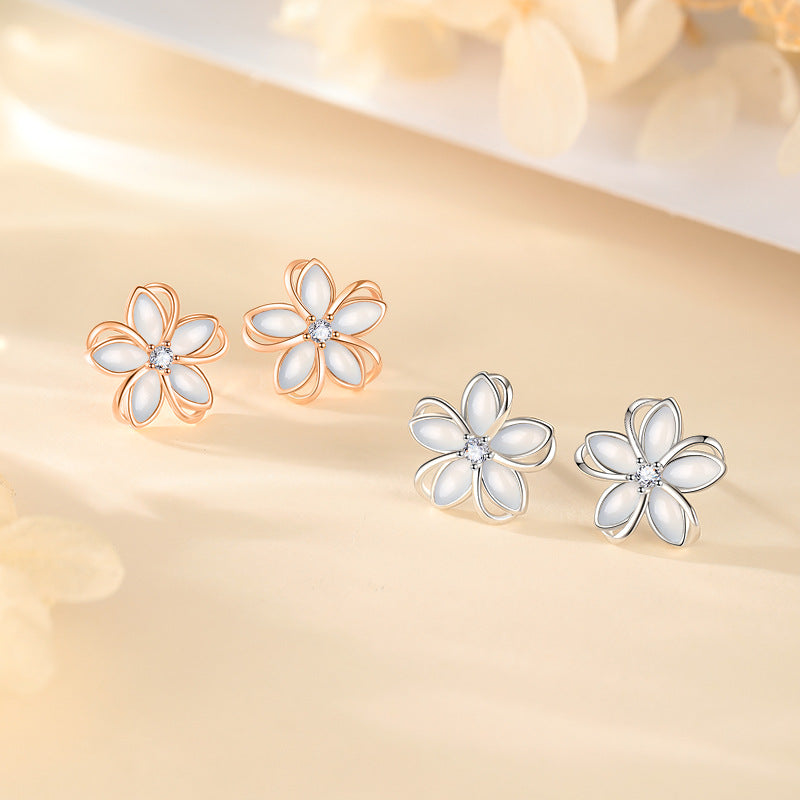 Opal Four Leaf Clover Ear Pure Sier Rings