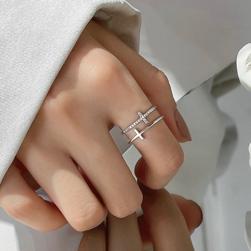 Cross Female Simple Opening Tide Rhinestone Rings