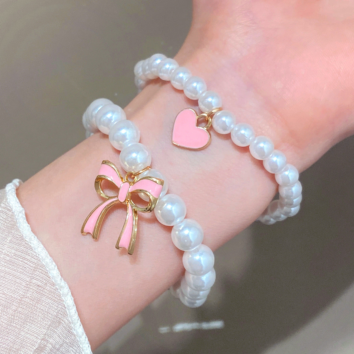 Sweet Pink Bow Pearl Female Personality Bracelets
