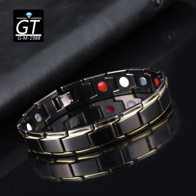 Men's Detachable Magnet Beveled Black Gold Mature Golden Bracelets