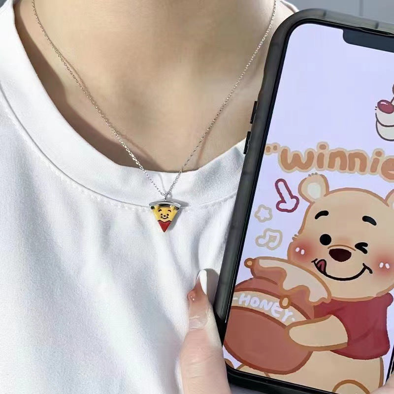 Cartoon Bear Girlfriends Pizza Magnetic Set Necklaces