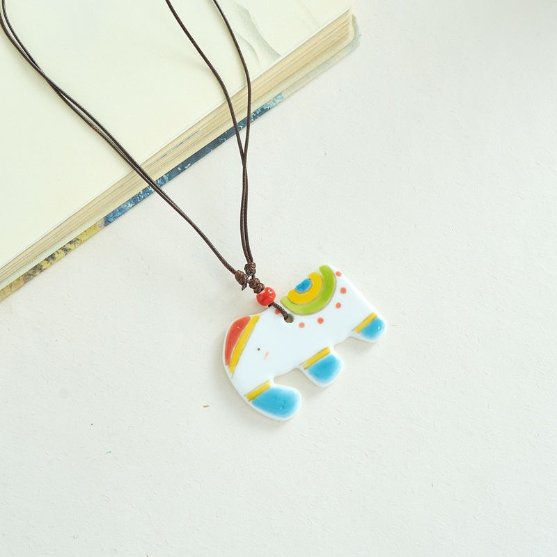 Ceramic Ornament Cute Cartoon Sweater Chain Long Necklaces