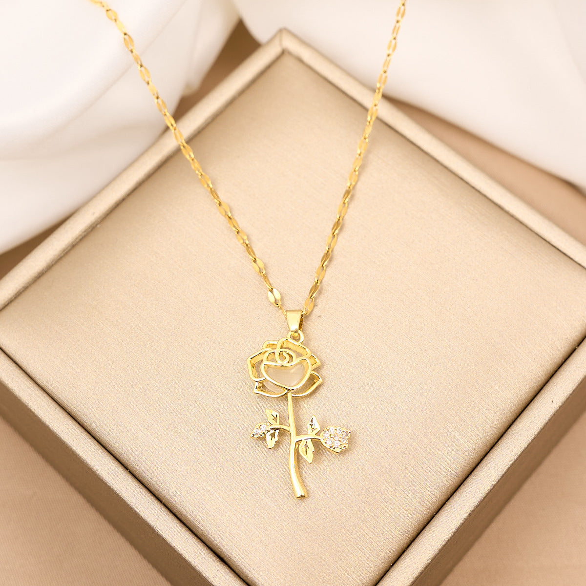 Women's Rose Light Luxury Temperament Gorgeous Full Diamond Necklaces