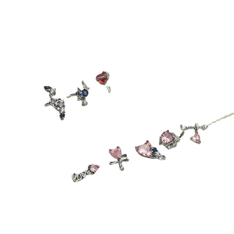 Starry Sky Series Ear Pink Stars Heart Multicolor Zircon Earrings