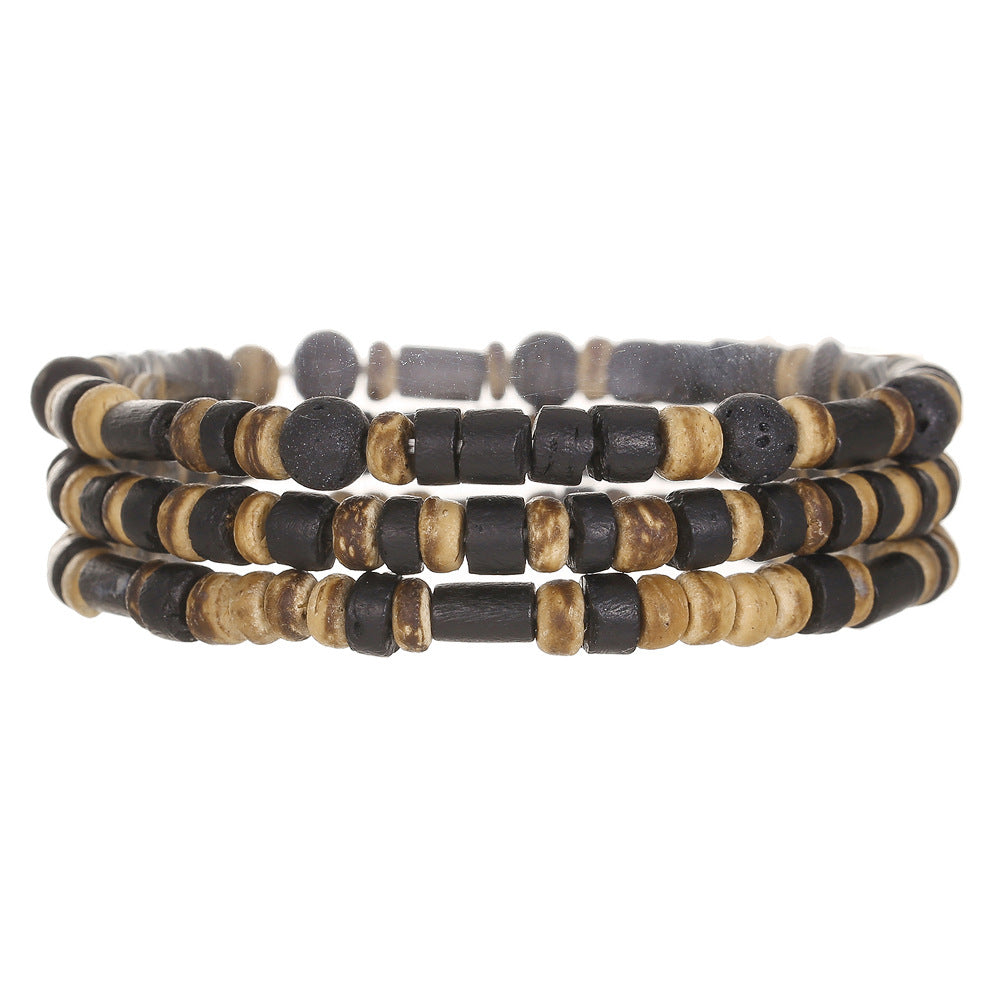 Natural Stone Wood Piece Coconut Shell Stretch Beaded Suit Bracelets