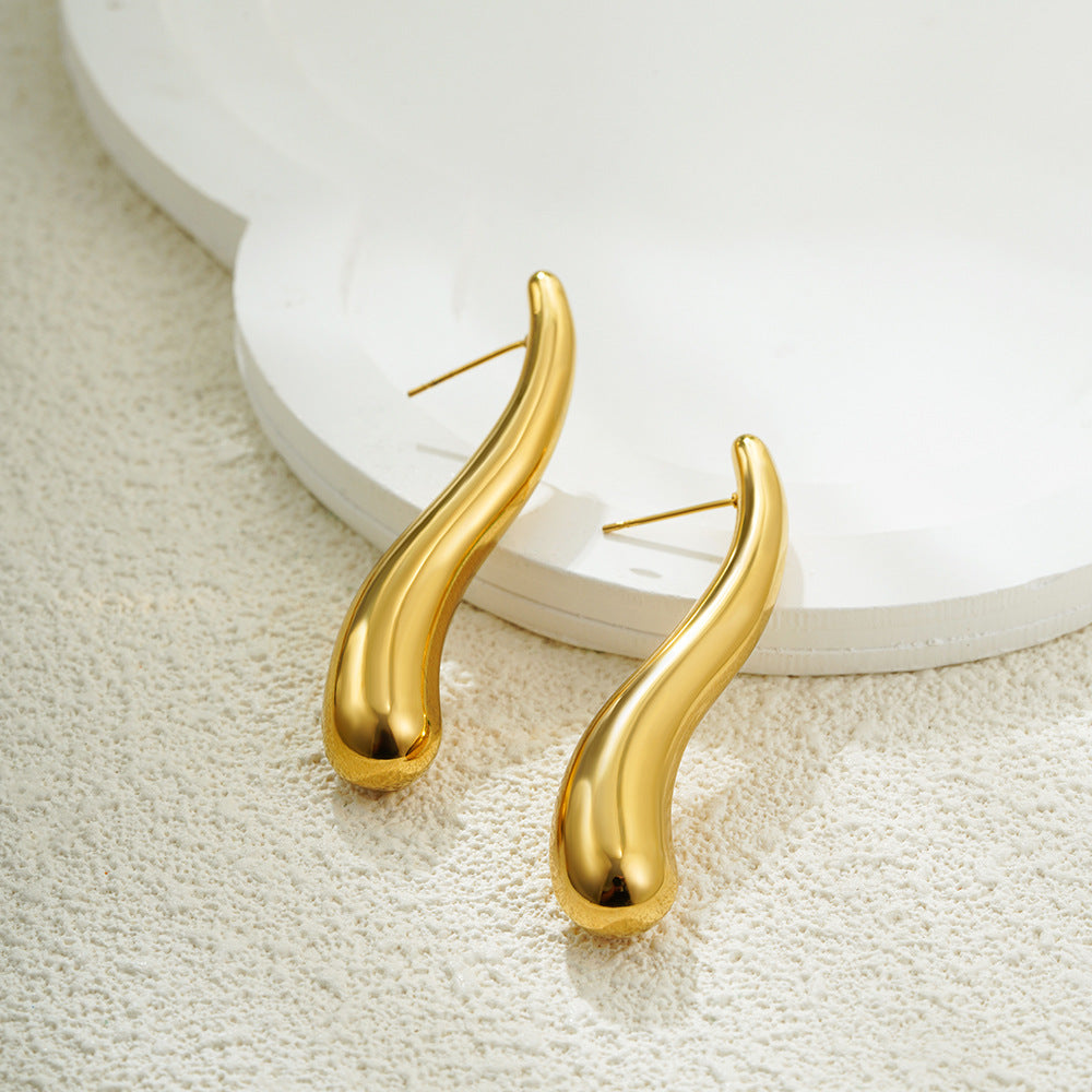 Stainless Steel Gold Drop Simple Glossy Earrings