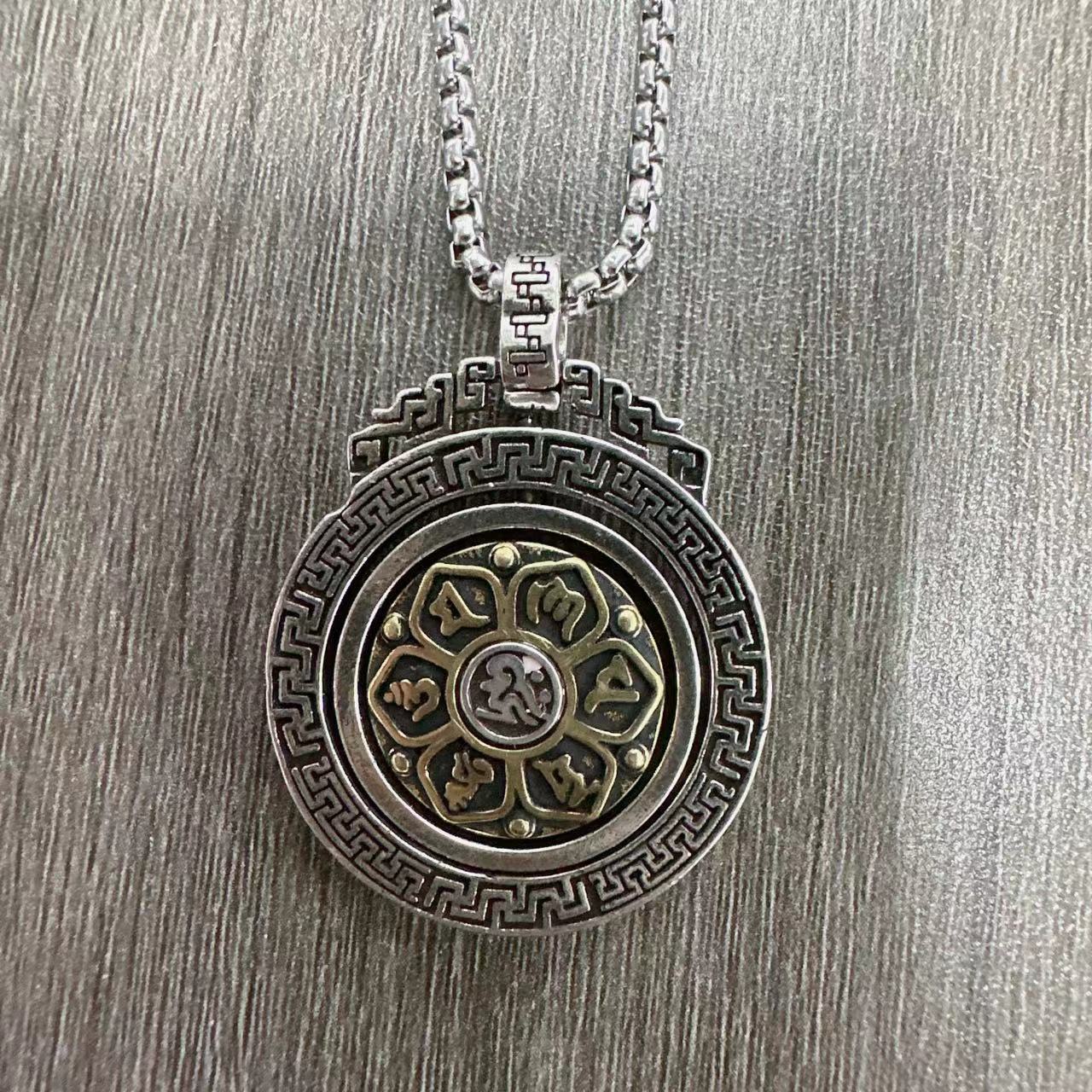 Men's Retro Heart Sutra Six Words Mantra Protective Necklaces