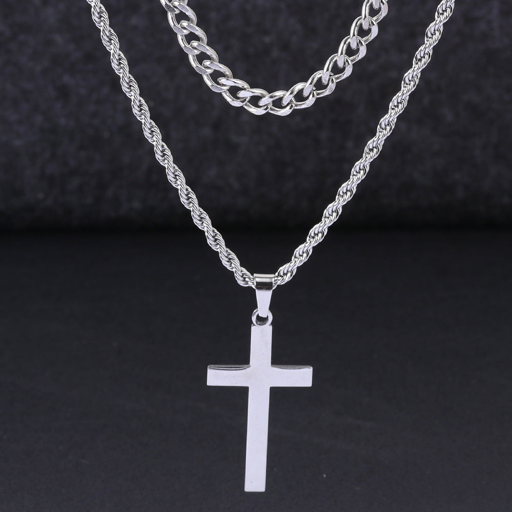 Men's Steel Cross Shelf Cuban Hemp Flowers Necklaces
