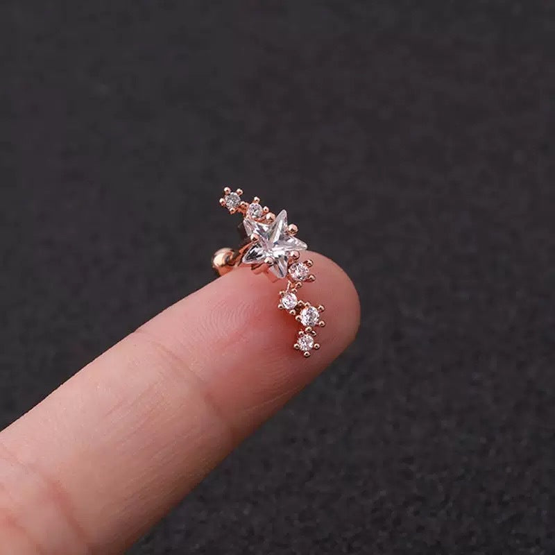 Bunch Of Meteor Zircon Ear Bone Asymmetric Five-pointed Star Screw Earrings
