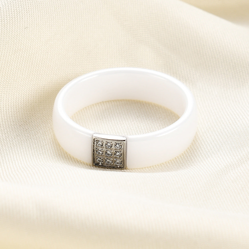 Ceramic Inlaid Zircon Personality Wide Creative Rings