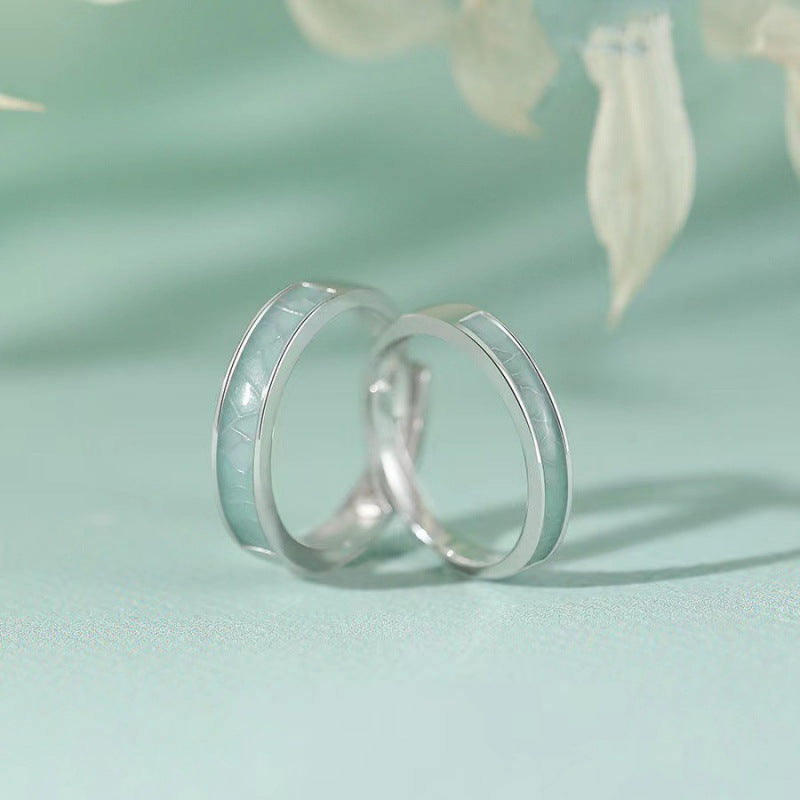 Light Luxury Gift Blue White Porcelain Couple Female Male Rings
