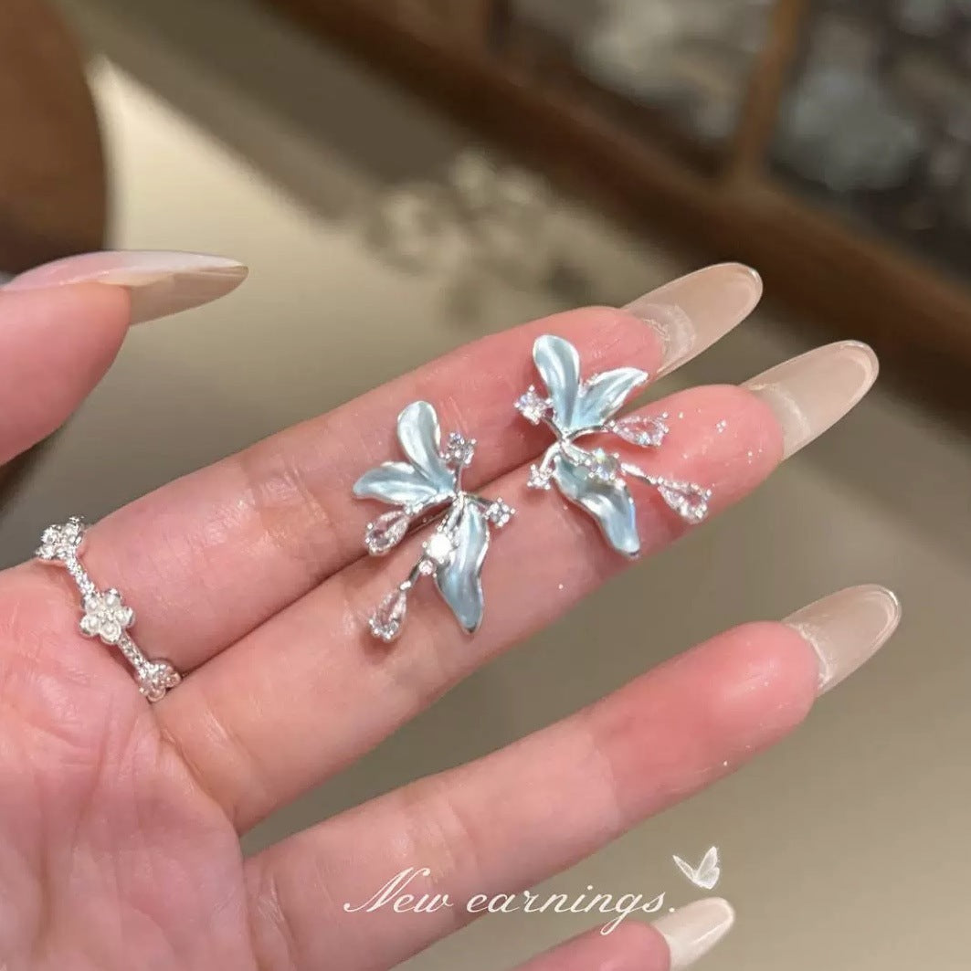 Women's Flash Zircon Pink Iris Flower For Design Light Luxury High-grade Earrings