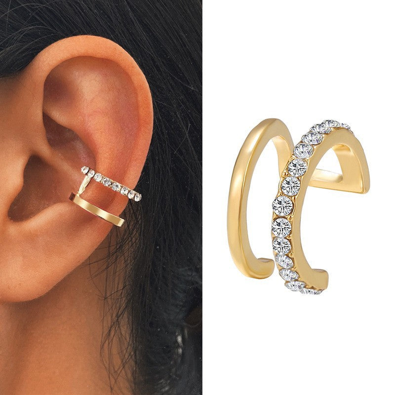 Ga Jing Diamond Leaf Ear Clip Creative Earrings