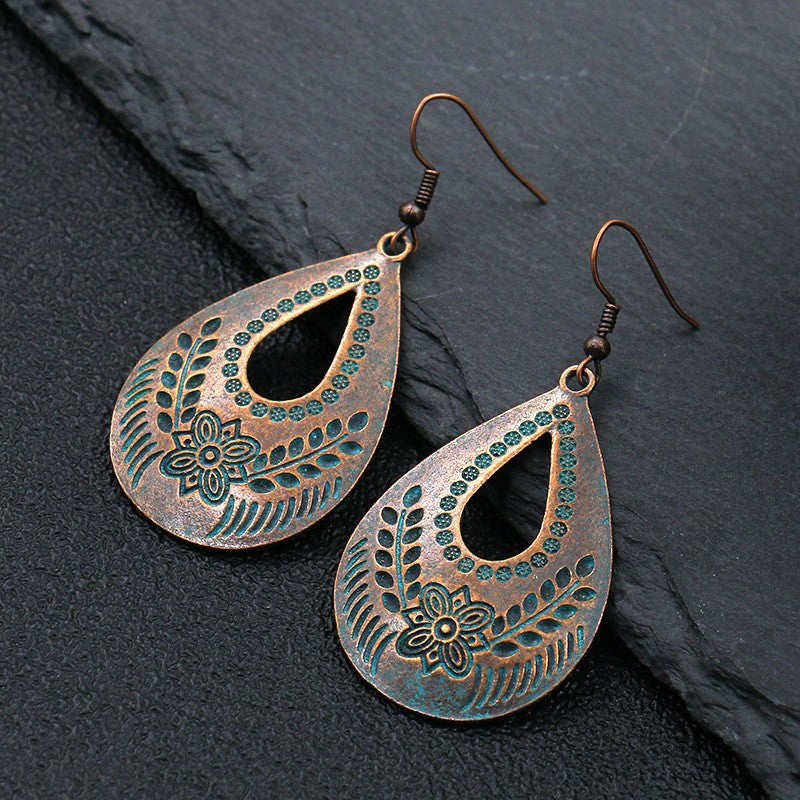 Popular Metal Alloy Geometric Leaves Turquoise Earrings