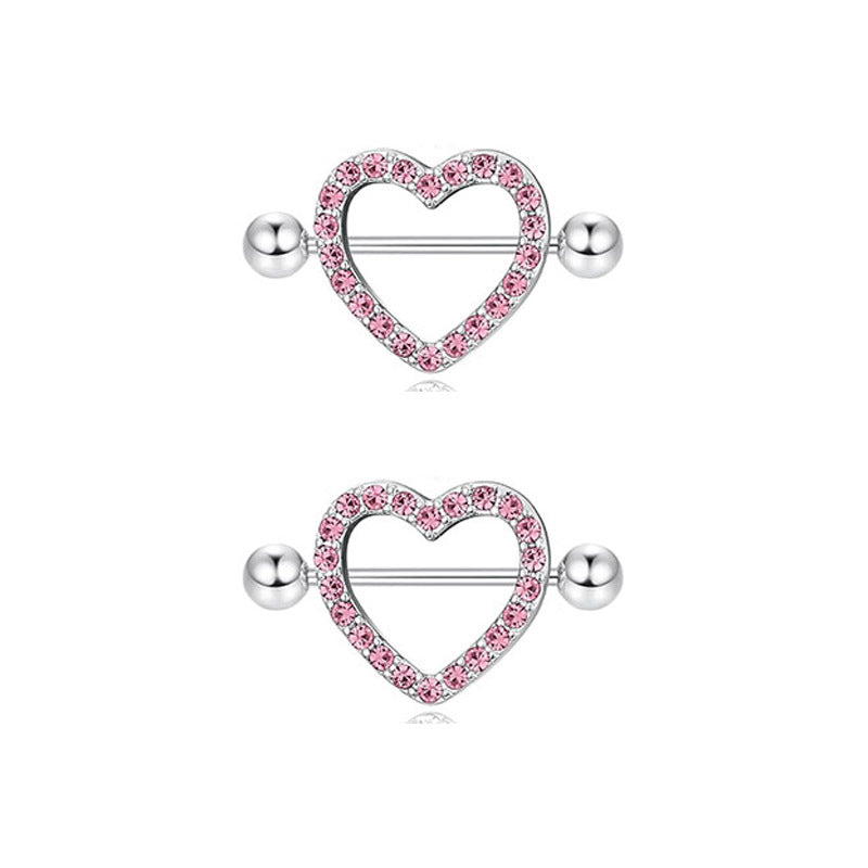 Steel Pink Series Zircon Nipple Love Moon Adhesive Earrings