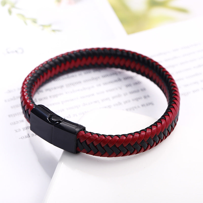 Men's Magnetic Snap Vintage Weave Leather Rope Bracelets