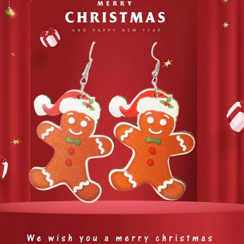 Series Cartoon Cute Creative Design Santa Claus Moon Earrings