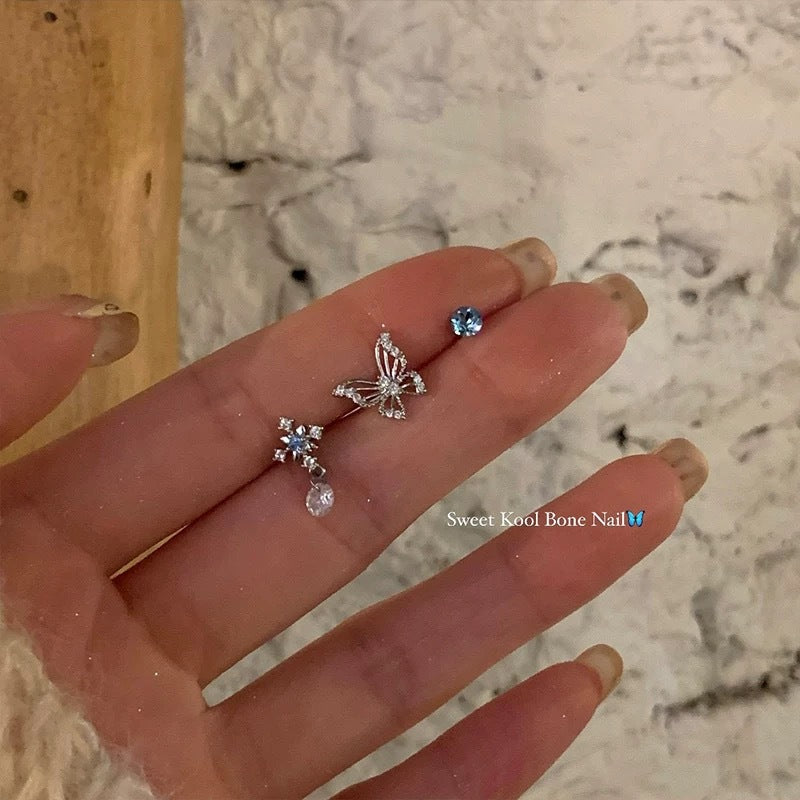 Women's Zirconium Butterfly Cross Petite High-grade Light Earrings