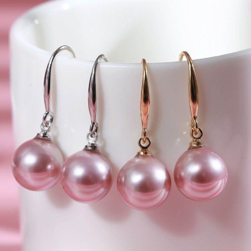 Women's Sterling Sier Purple Shell Pearl Yellow Gold White Powder Earrings