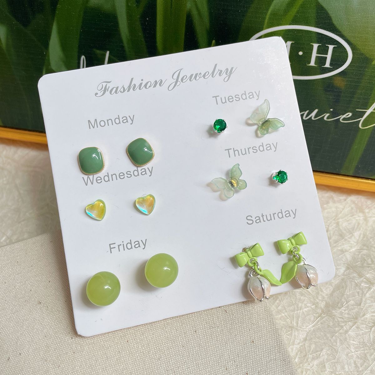 Women's Summer Mint Green Set Sier Needle Rings