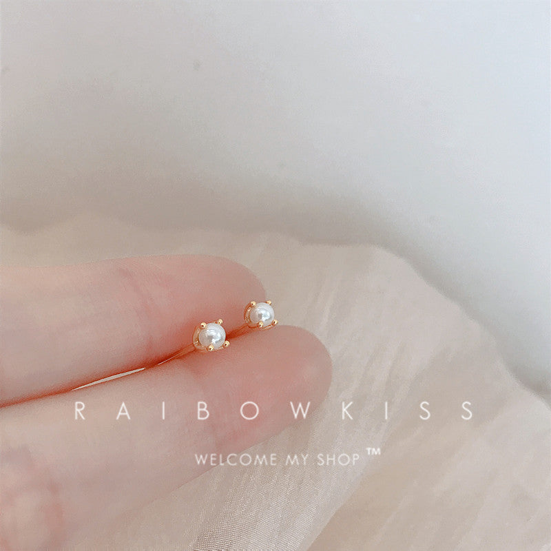 Women's Sier Needle Mini Pearl For Small Before Earrings