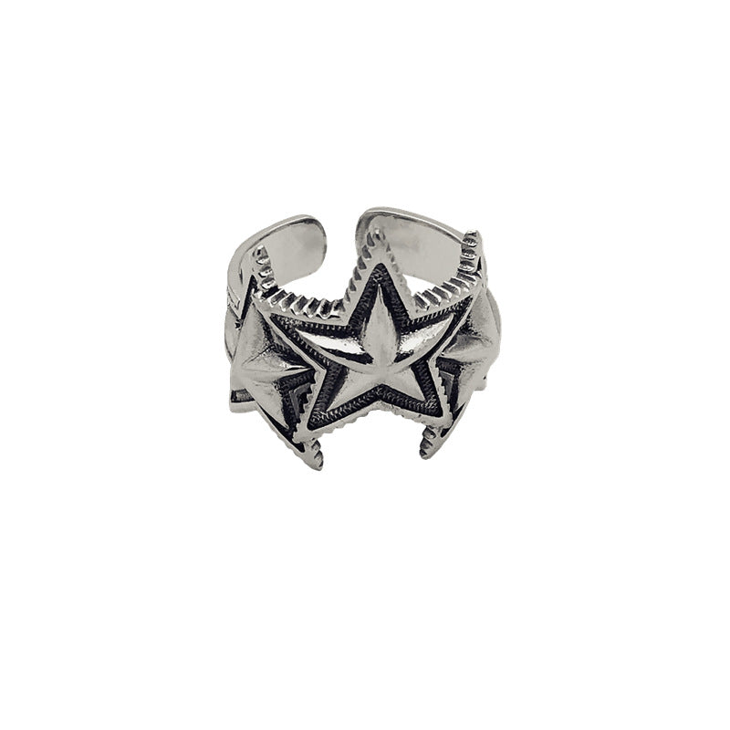 Thai Fashion Five-pointed Star Open Male Personality Rings