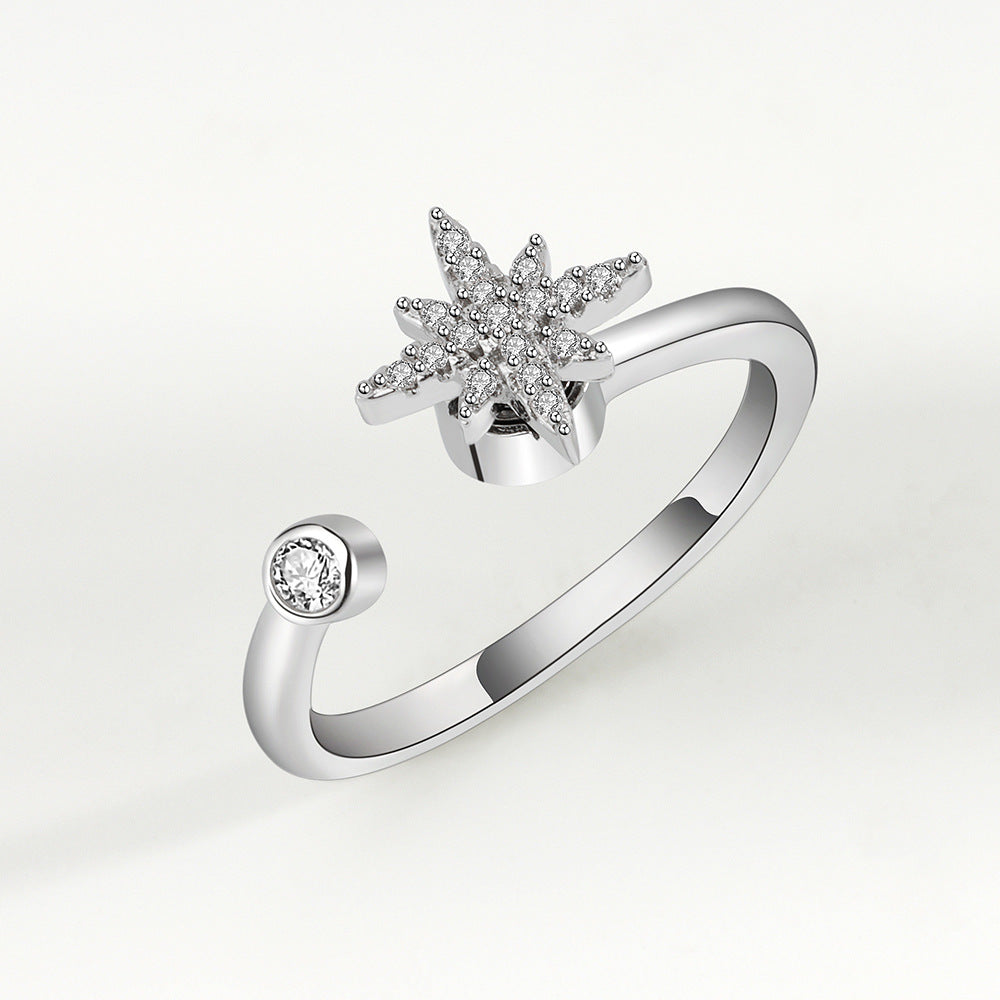 Sier Anxiety Spinning Adjustable Rotating Clover Zircon Female Rings