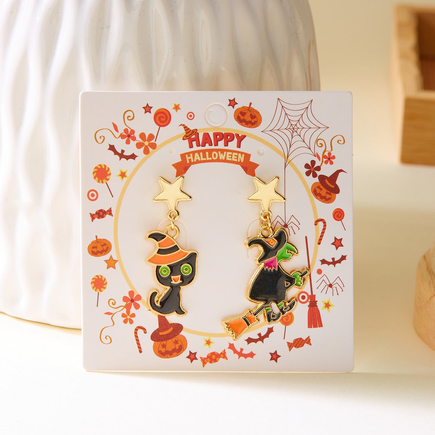 Halloween Creative Personality Asymmetric Pumpkin Ghost Earrings