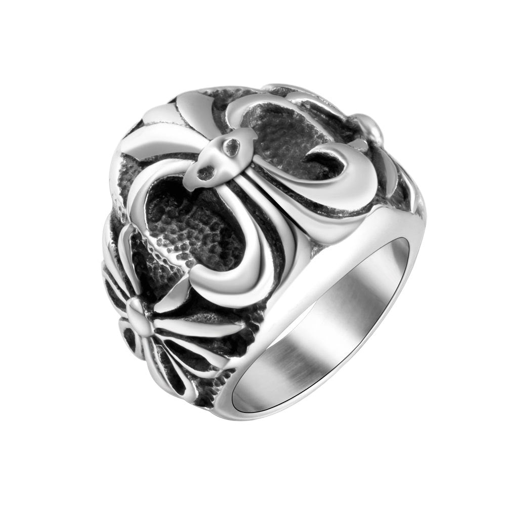Men's Mysterious Pattern Titanium Steel Personality Retro Rice Character Design Fashion Rings
