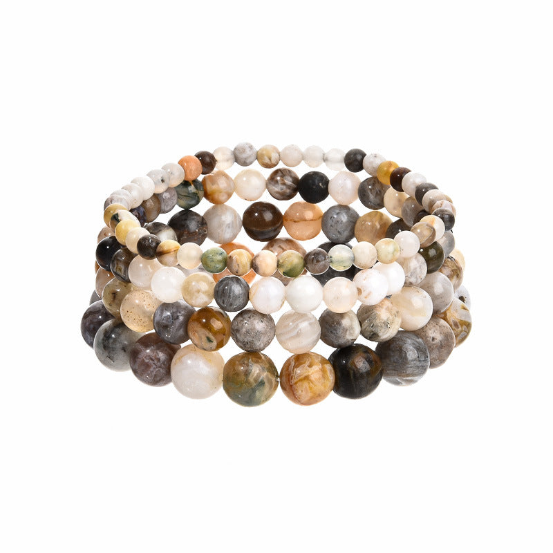 Stone Beaded Obsidian Black Line Rhodochrosite Bracelets