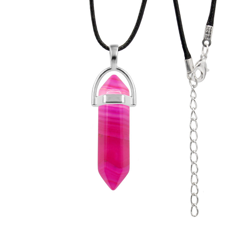 Natural Stone Hexagon Prism Fashion Crystal Necklaces