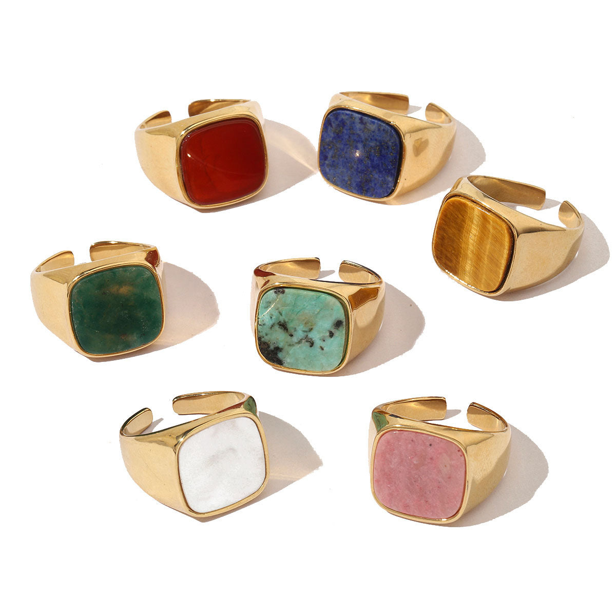 Steel Yellow Tiger Natural Stone Female Green Gold Jewelry Rings