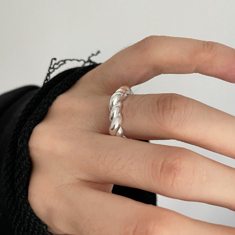 Heart-shaped Zircon Female Geometric Twist Twin Sier Opening Rings